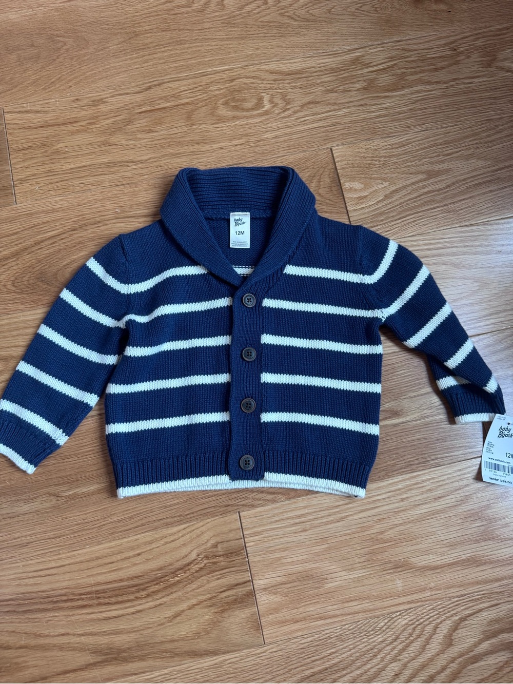 Striped Shawl-Collar Cardigan - Navy & White